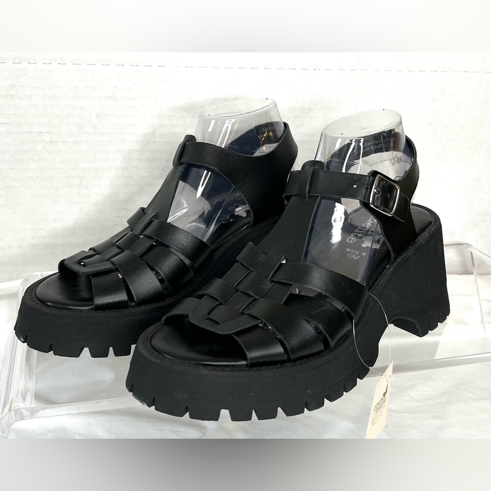 Libera Mente Black Lug Sole Platform Sandals, Sz 41, NWT